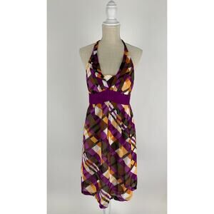 Moulinette Soeurs Halter Etty Pleated Mini Dress Womens Size 6 Purple Brown